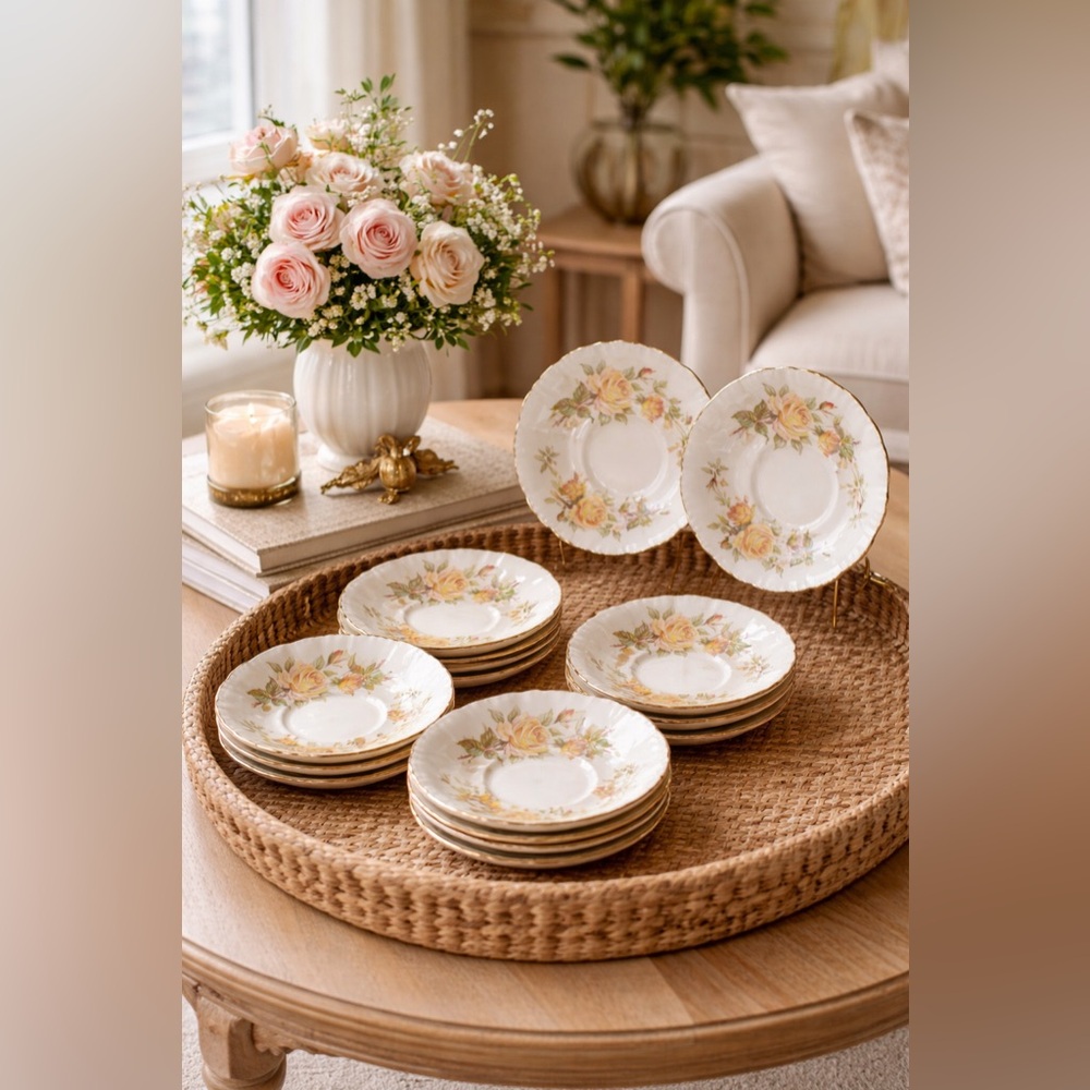 🌸 Shelley Paragon “Peace Rose” Saucers – Set of 9